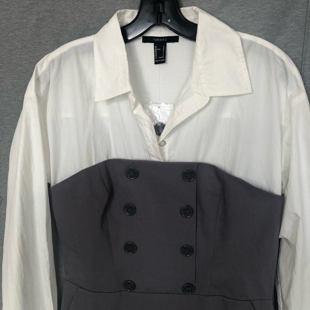 Forever 21 White Blouse with Charcoal Bustier Overlay